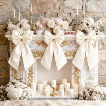 Imagem de Froova Decoração de laço grande creme branco grande arco de coquete como saia de berço para quarto de meninas presente de pendurar na parede coquete festa de aniversário casamento decoração de noiva