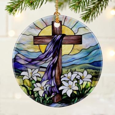 Imagem de Enfeite de cruz | Enfeites de Natal cristãos, decorações de Natal religiosas, enfeites de pendurar para árvore | Decoração religiosa, presentes de fé cristã | Presentes de Páscoa, presente de batismo