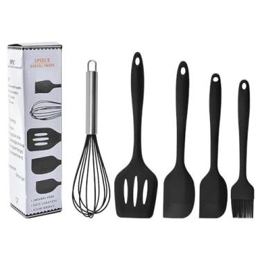 Imagem de Jogo de Cozinha Silicone Kit 5 Peças de Colher Espátula Fue Pequena Pincel Batedores de ovos Jogo(Kit 5 peças-Preto)