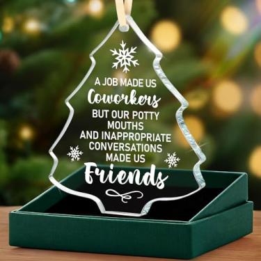 Imagem de Enfeites de Natal engraçados para colegas de trabalho – Presente de Papai Noel secreto do escritório, troca de elefante branco, enfeite de amizade de melhor amigo do trabalho, decoração de árvore de