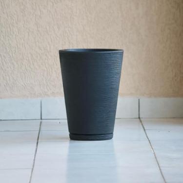 Imagem de Vaso de Planta e Flores Decoração Coluna Cone 39x29 Textura Grafiato Sala Jardim com Prato em Polietileno (Preto)