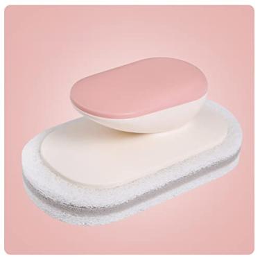 Imagem de Escova de bancada de esponja, alça confortável, limpeza eficiente, material macio, esponja HIPS almofada de limpeza de poliéster, estrutura estável, longa vida útil, para cozinha doméstica (rosa macio