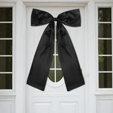 Imagem de Decoração de arco grande preto grande, suprimentos de decoração de arco preto gigante para festas, decoração de festa temática, suprimentos de pano de fundo de cetim grande adequados para decoração de