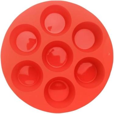 Imagem de Forma de Silicone para Cupcake, 7 Cavidades, Vermelha, Antiaderente, 18cm de Diâmetro, para Air Fryer, Forno e Micro-ondas