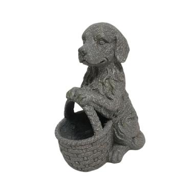 Imagem de Plantador de jardim para filhotes de cachorro de varanda – 32,4 cm C x 20,3 cm L x 40 cm A, cão de pedra sintética com detalhes de musgo, uso interno/externo