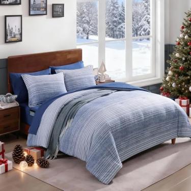 Imagem de AMBERSPACE Jogo de cama completo listrado, azul oceano, litoral, 7 peças, para meninos e meninas, adolescentes, em uma bolsa para dormitório, com lençóis, fronhas e fronhas