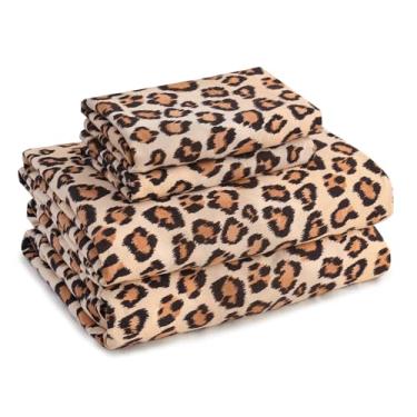 Imagem de LONAVA Jogo de cama de flanela 100% algodão orgânico, 4 peças, quente e aconchegante, aveludado, macio, pesado - flanela escovada dupla, lençóis de cama com bolso profundo de 41 cm, (casal, leopardo