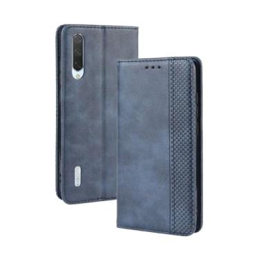 Imagem de Capa para XIAOMI Mi A3,Retro Flip magnético,Caso de telefone de couro PU,Design de carteira com 3 slots de cartão e 1 clipe de dinheiro -Blue