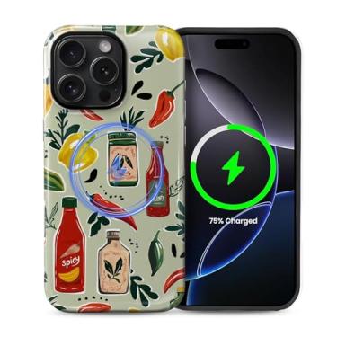 Imagem de Capa para iPhone 16 Pro, estampa estética fofa magnética [compatível com Magsafe] proteção total fina à prova de choque para meninas e mulheres, molhos de pimenta quente