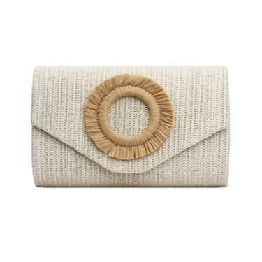 Imagem de OOAAVVJL Bolsa clutch de palha para mulheres, bolsa de praia de tecido de verão, bolsas de noite envelope para festa de viagem de férias de casamento 2025, Bege, Medium