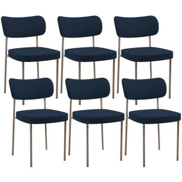 Imagem de Kit 06 Cadeiras Estofadas Para Sala De Jantar Melina Base Arena L02 Suede Azul Marinho - Lyam Decor