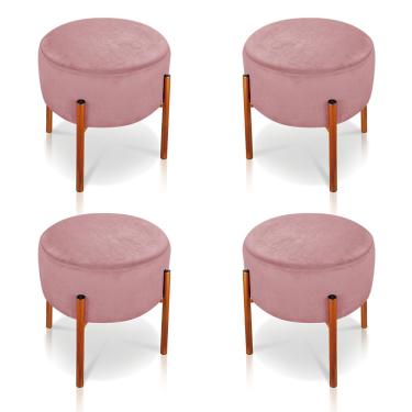 Imagem de Kit 04 Puffs Iron Suede Rosê Base Metálica Cobre