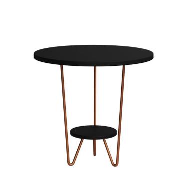 Imagem de Mesa Lateral Redonda Industrial Italy Ferro Cobre E Tampo Preto