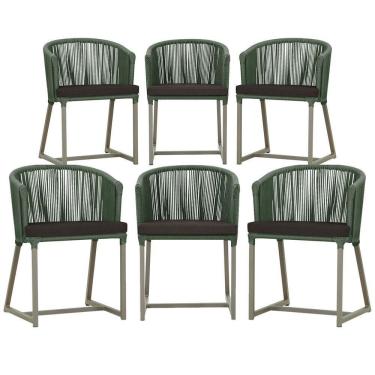 Imagem de 6 Cadeiras De Jantar Noronha Fendi Corda Náutica E9 Trama Verde