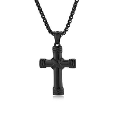 Imagem de REchoLI Colar de cruz para homens, aço inoxidável prata/preto texturizado corda pingente de cruz corrente religiosa joia cristã 60 cm/23,6 polegadas, 23.6 Inches, Aço inoxidável, Sem Pedra Preciosa