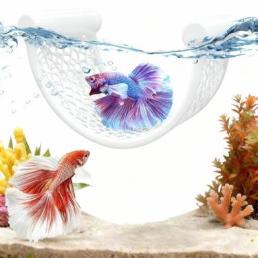 Imagem de Rede branca flutuante para peixes Betta – Plataforma de descanso minimalista e cama flutuante – Acessórios de tanque Betta para aquários pequenos, tanques nano e camarões – Borda limpa de poleiro de