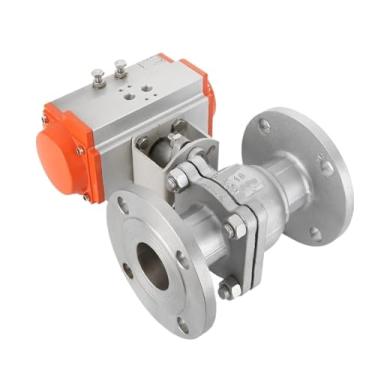 Imagem de Válvula esférica de flange pneumática de aço inoxidável 304 de 1-1/10.2 cm cilindro de ação dupla válvula de esfera de flange de vapor de alta temperatura