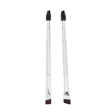 Imagem de Escova de sobrancelha dupla em espiral, escova de sobrancelha angular, ferramenta de maquiagem de cabelo macio para casamento, uso doméstico, prata, 2 peças