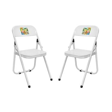 Imagem de Kit 2 Cadeiras Dobrável Infantil em Aço Branco com Encosto Decorado