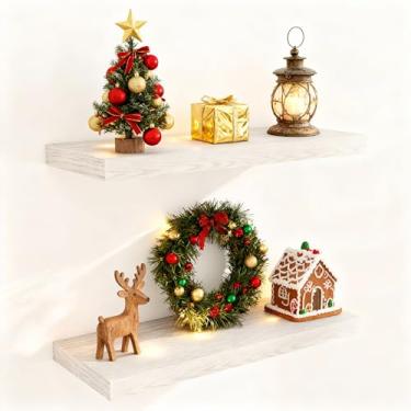 Imagem de Fun Memories Prateleiras flutuantes para parede, 61 x 23 cm, prateleira flutuante montada na parede, conjunto de 2 prateleiras de banheiro de madeira rústica, prateleiras profundas para sala de estar