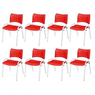 Imagem de Cadeira Iso Base Branco , Escritório Vermelho Kit 8 Un