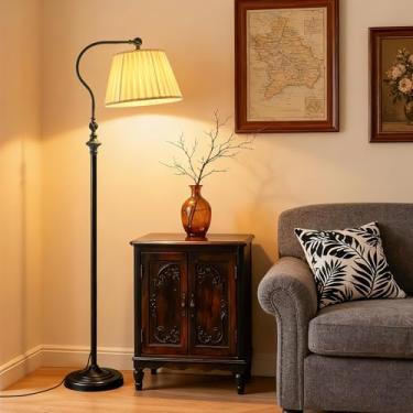 Imagem de Luminária de chão de LED inteligente com persiana de tecido, lâmpada de pé regulável, controle remoto e aplicativo, brilho ajustável e temperatura de cor para sala de estar, quarto, escritório