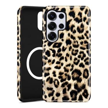 Imagem de Aitipy Capa de telefone magnética de guepardo para Samsung Galaxy S25 Ultra, compatível com MagSafe, linda estética branca estampa de leopardo TPU macio e policarbonato rígido capa protetora à prova