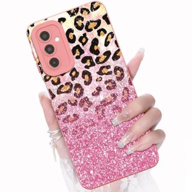 Imagem de CASBST Capa para celular Samsung Galaxy A16 5G, design de estampa de flores da moda, capa de silicone líquido, fina, à prova de choque e resistente a arranhões para Samsung A16 - Glitter de leopardo