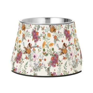 Imagem de SEHANY Tigelas de borboleta fofas para cães antiderrapantes de aço inoxidável com fundo de borracha para evitar tombamento, tigelas elevadas para comida e água quadriculadas para cães e gatos