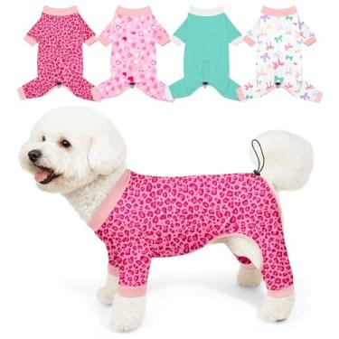 Imagem de Bienbee Pijamas para cães, pacote com 4 roupas fofas macias e macias para cachorros, pijamas, pijamas, roupa ajustável, respirável e elástica para cães pequenos, médios e grandes, meninas e meninos