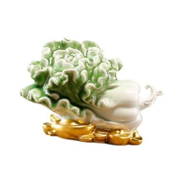 Imagem de IEUDNS Escultura de estátua de repolho em porcelana, artesanato chinês, ornamento decorativo para lareira, mesa de escritório ou estante, Largura 13 Cm