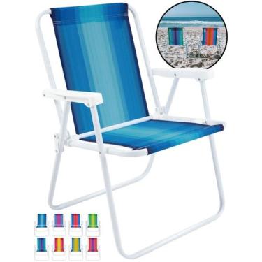 Imagem de Cadeira De Praia Alta Mor Dobrável Em Aço 110kg Piscina Camping Jardim