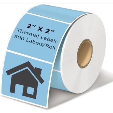 Imagem de Etiquetas térmicas de 5 cm x 5 cm azuis, adesivos de envio térmico quadrados, etiqueta térmica direta autoadesiva de inventário multiuso para pequenas empresas (500 etiquetas/rolo)