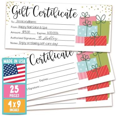 Imagem de 25 Certificados de presente em branco para suprimentos comerciais - Certificados de presente genéricos de férias Cartões de presente em branco, vales-presente em branco para vouchers de presente de spa, certificados de presente de papel, cupons em branco 10 x 22 cm