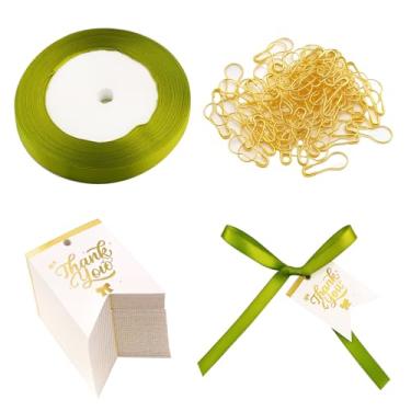 Imagem de Pacote com 100 etiquetas de presente de agradecimento - 100 etiquetas de agradecimento e 100 pinos e 1 rolo de fita verde - etiquetas de papel para pendurar para saco de petiscos, roupas, artesanato