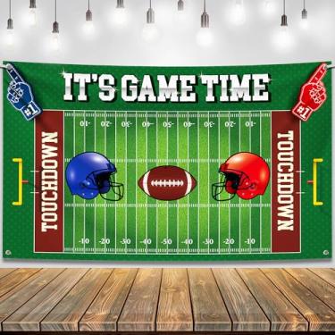 Imagem de KatchOn, Banner de fundo de campo de futebol - Grande 182 x 111 cm | Banner de futebol, suprimentos de festa de futebol | Banner de festa de futebol, decorações de dia de jogo | Pano de fundo de festa