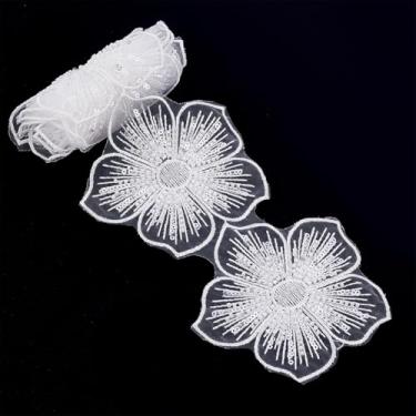 Imagem de arricraft Acabamento de renda floral 3D de 1 metro de comprimento, 11 cm de largura, aplique de renda floral, acabamento de costura decorativo para vestido de casamento, faça você mesmo, enfeite de