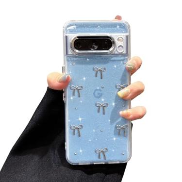 Imagem de EYZUTAK Capa para Google Pixel 8 Pro, capa de telefone com laço 3D com glitter fofo e brilhante com laço cristalino design estético capa protetora fina macia durável TPU transparente para mulheres