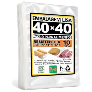 Imagem de Saco a Vácuo Liso Sem Ranhuras [40x40 cm] [10 Micras] [100 Unidades] - Para Seladora de Câmara e Bico - Embalagem Profissional Resistente Reforçada Alimentício BPA Free