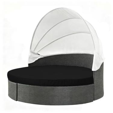 Imagem de Thankyall Capa de almofada para sofá ao ar livre, capa de cama redonda impermeável de 167 cm com elástico, capa de substituição para sofá-cama, almofada redonda para uso externo, apenas capa (preto)