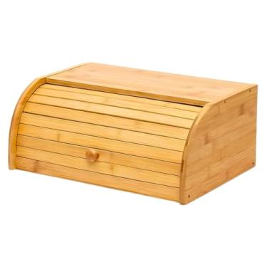 Imagem de Porta Pão Bambu com Tampa Retrátil para Armazenamento de Pães e Bolachas