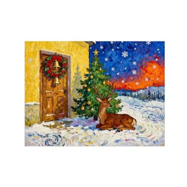 Imagem de Arte de parede paisagem imagem em tela - árvore de inverno veado casa de veado decoração moderna impressões de pintura para sala de estar quarto 50 x 65 cm 20 x 26 polegadas sem moldura