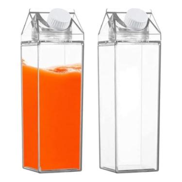 Imagem de Kit 4 Garrafas Acrilico Plastico 1 Litro Suco Leite Agua Chá Transparente Caixa Portátil Geladeira(2)