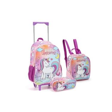 Imagem de Kit Mochila Rodinha Menina Infantil Unicórnio Lancheira Estojo