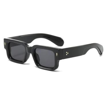 Imagem de HCHES Óculos de Sol Femininos Pequenos com Rebites Retrô, Estilo Masculino, Luxo, Proteção UV400, Casual (Preto)