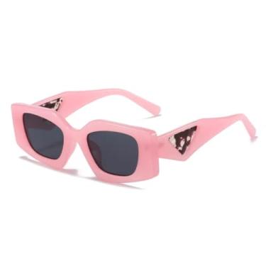 Imagem de HCHES Óculos de Sol Femininos de Luxo com Estampa de Leopardo Retrô e Degradê, Armação Pequena, Casuais e Masculinos, Proteção UV400 (rosa e cinza)
