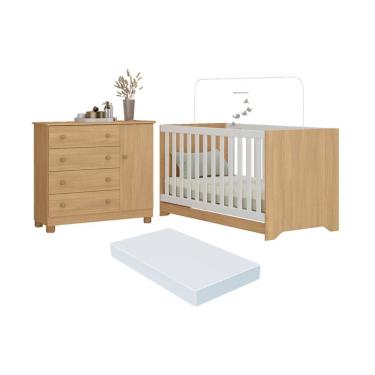 Imagem de Berço Americano 3 em 1 com Colchão Incluso e Cômoda 1 Porta 4 Gavetas Allegra Multimóveis MP4696