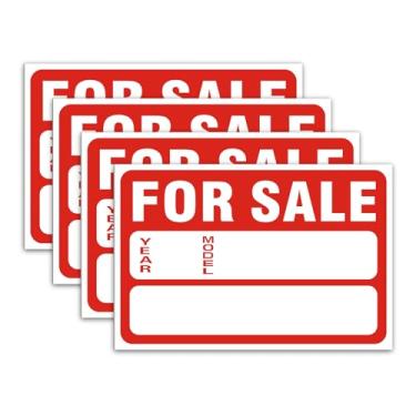 Imagem de Pacote com 4 adesivos de carro para venda, 30,5 x 20,3 cm, placa de vinil autoadesivo premium, para automóvel, barcos, garagem, quintal, casa ou empresa, sinalização publicitária (vermelho)