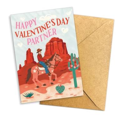 Imagem de Podagree Cartão Cowboy Valentine "Happy Valentine's Day Partner", Western Desert Horse Riding Love Card, Cute Country Themed Romantic Card For Boyfriend Girlfriend Husband Wife 20 x 13 cm com envelope