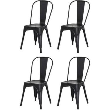Imagem de Kit 4 Cadeiras Tolix Iron Design Preto Fosco Aço Industrial Sala Cozin